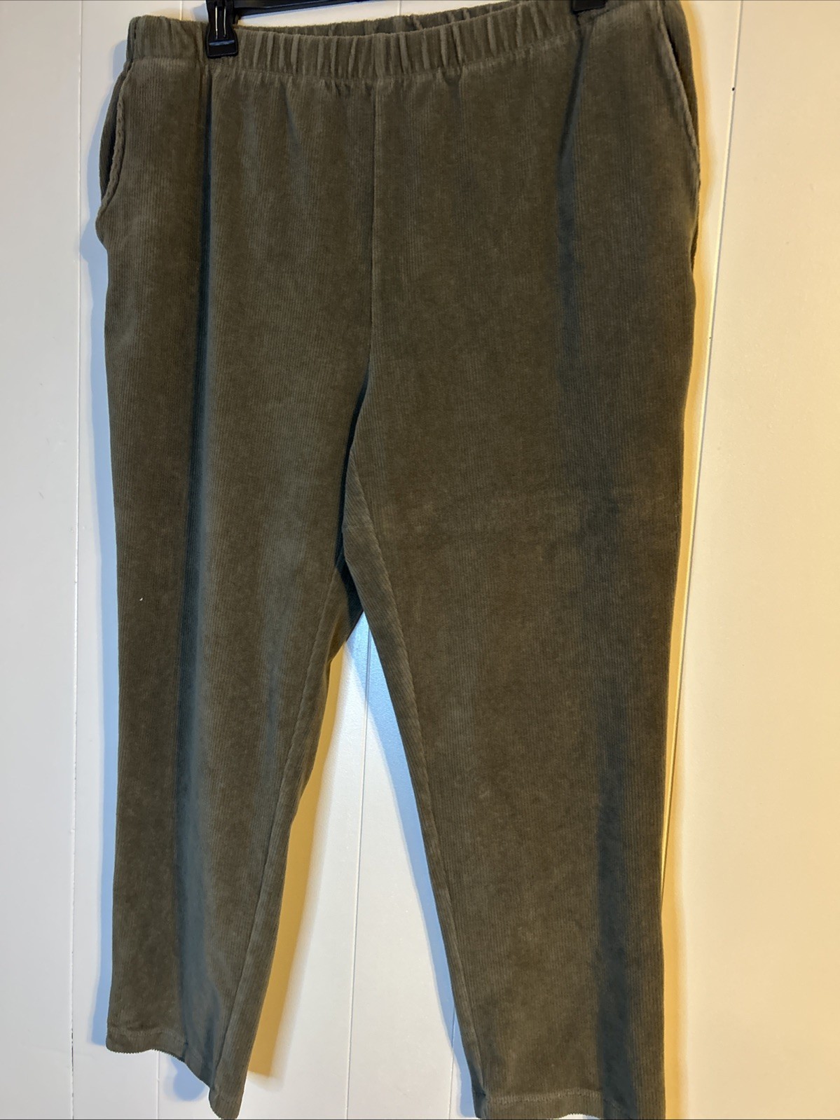 Lands End Corduroy Elastic Waist Pants Olive Women Size 1X Stretchy