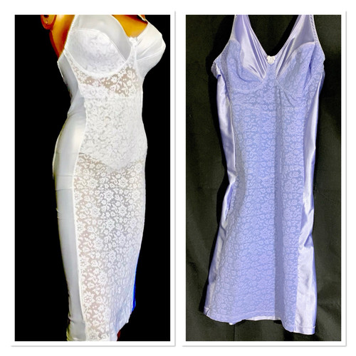 46 2x Vintage Satin & Spitze Crownette Power Shaper BH Mieder Nylon Spandex Slip - Bild 1 von 6