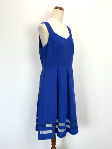 Mei Mei Womens Dress Royal Blue Sleeveless Fit Flare Pleated Midi Cocktail 14 XL - Picture 4 of 15
