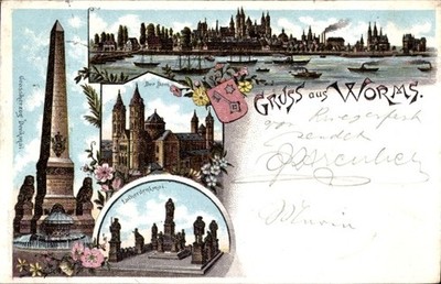Litho Worms on the Rhine, Cathedral, Panorama, Grand Duke Monument,... - 4872380