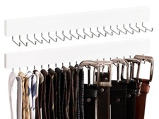 Tie Rack with 20 Hooks, 2-Pack Wall-Mounted Wooden Hangers for Neckties, Belt...