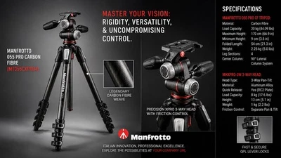 Manfrotto 055 MT055CXPRO4 Carbon Fibre Professional Tripod + MHXPRO-3W Pro Head - Image 1 of 4