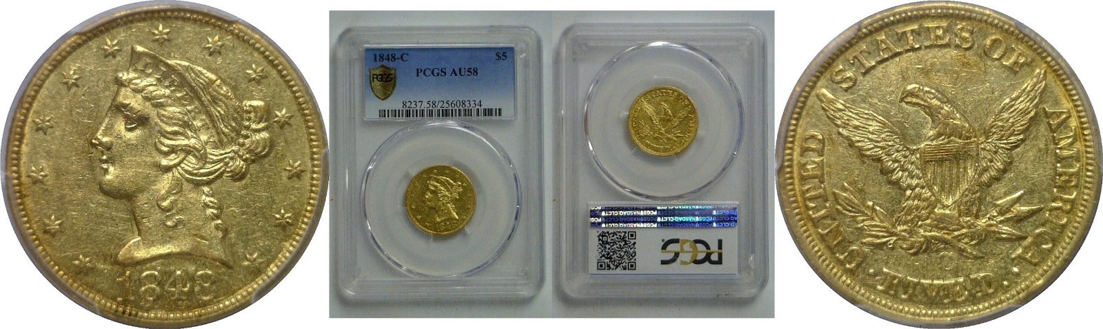 1848-C $5 Liberty PCGS AU-58