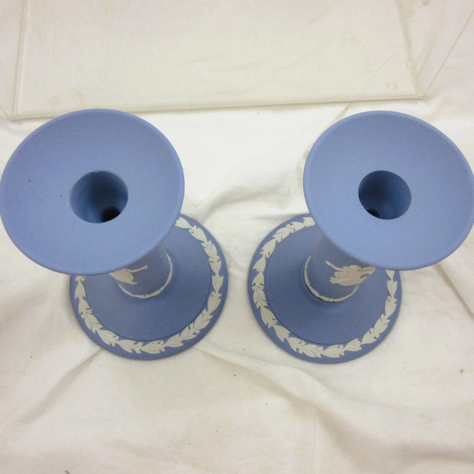 Wedgwood Blue Jasper Ware Dancing Hours Candle Sticks - 15 cm tall - Image 4 of 4