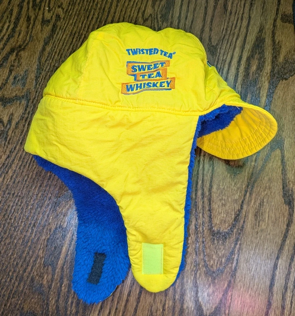 Promo Twisted Sweet Tea Whiskey Trapper Hat Yellow Blue Fleece Lined One Size Sm