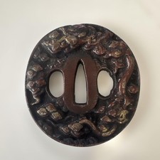 Tsuba japonais garde épée en fer motif dragon et nuage 121g