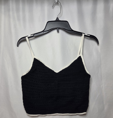 Abercrombie & Fitch Black/White Crochet Cami Camisole V-Neck Spaghetti M