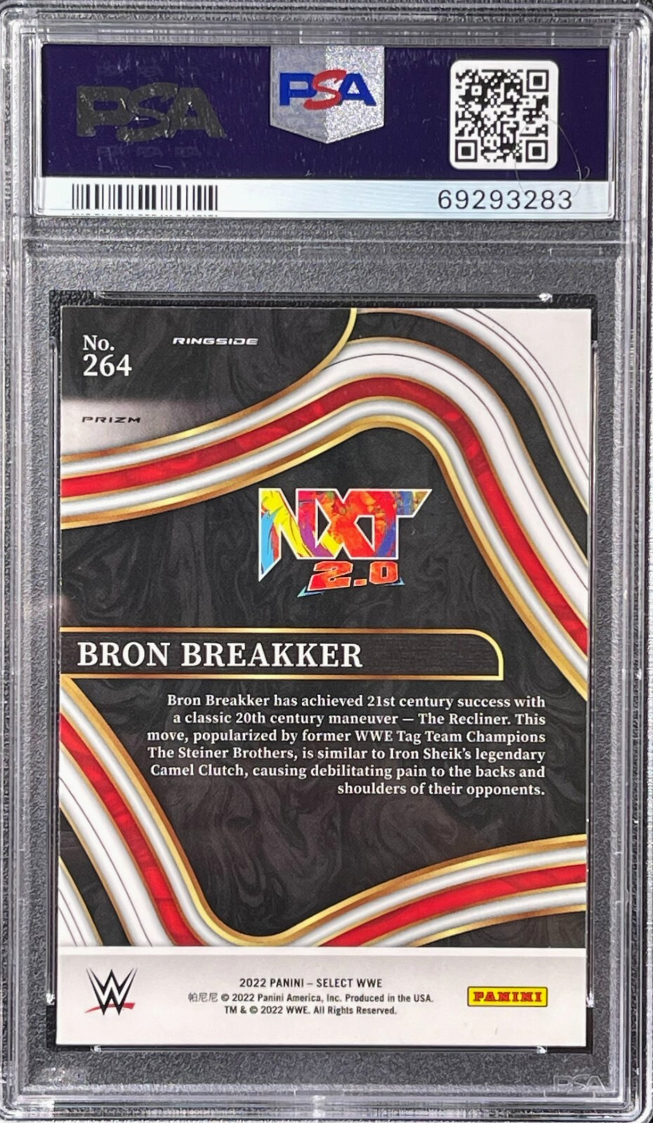 Bron Breakker 2022 Select WWE #264 Ringside Orange Flash Prizm PSA 10 Gem Mint view 2