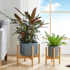 Bamboo Wooden Display Plant Stand Succulent Holder Modern Flower Pot Shelf