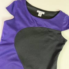 Colorblock Sheath Dress Womens 10 Black Purple Contour Stretch Sleek Career Work