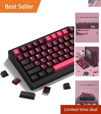 Durable Retro HotPink Black Cherry Profile Keycaps Set - 138 PBT Keys for Gamers