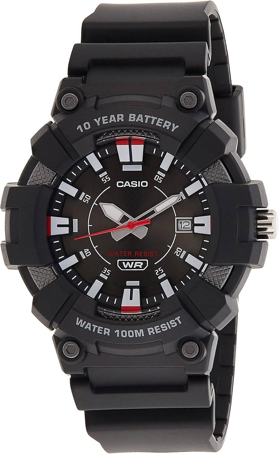 Casio Men's Black and Red Resin Strap Analogue Watch MW-610H-1AVEF New