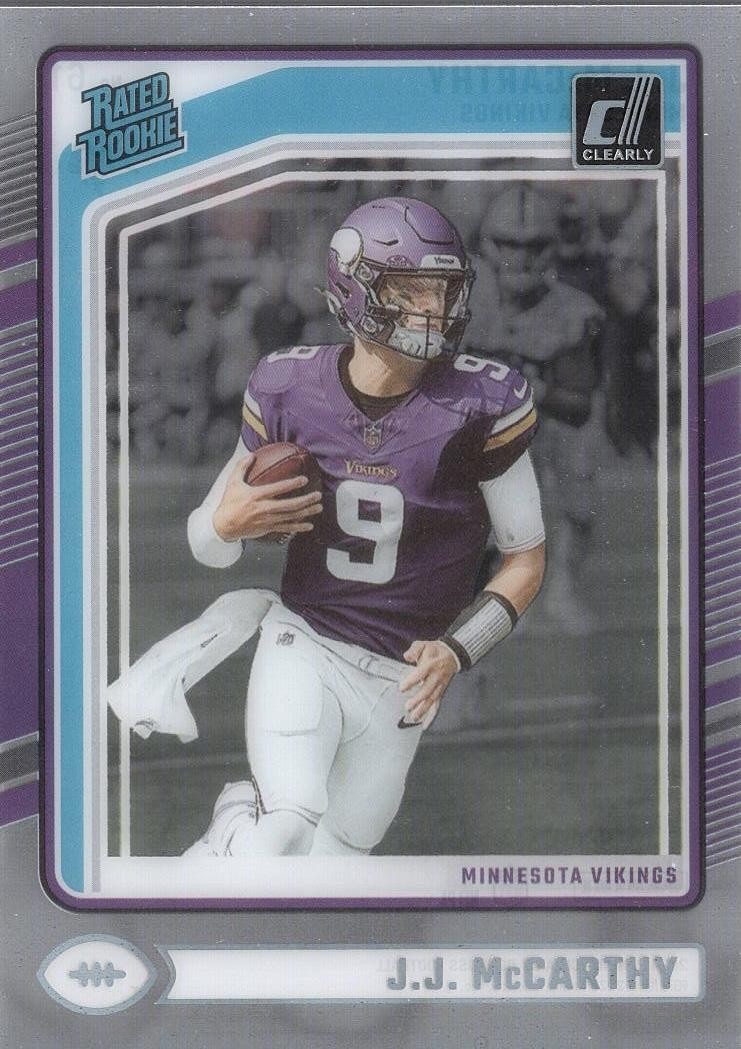J.J. McCarthy Rookie Card (RC) 2024 Clearly Donruss #61 Minnesota Vikings