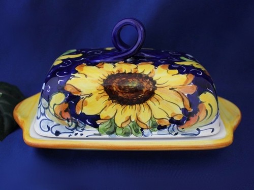Tuscany Italian Pottery Tuscan Sunflower Butter Dish Made In Italy - Picture 2 of 4