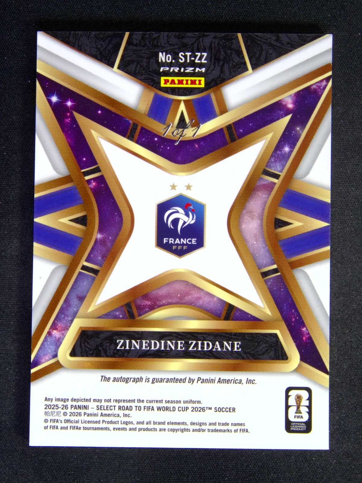 1/1 2025-26 Panini Select World Cup Zinedine Zidane #ST-ZZ Stars Auto Black view 2