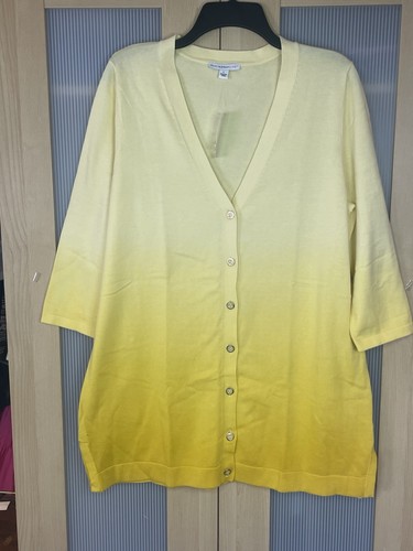 Isaac Mizrahi Live Boyfriend Cardigan Sz L Yellow Top Cotton Casual Sweater