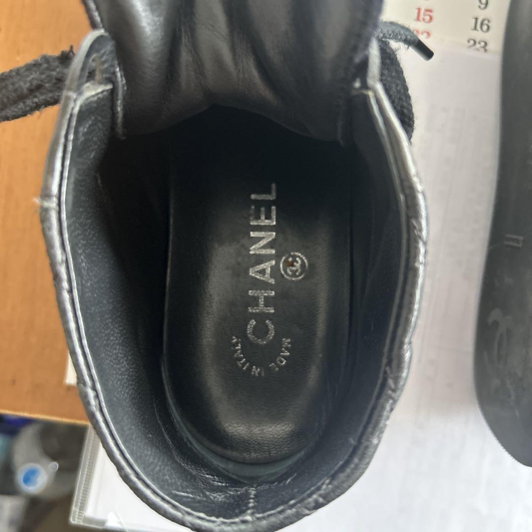 Chanel High-Cut Sneakers Shoes Black Leather Size 36 US About 6 For Women thumbnail 22