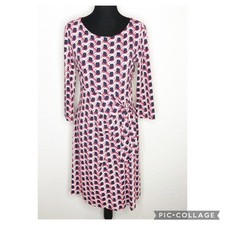 Talbots navy pink white geometric print faux wrap midi dress size Medium