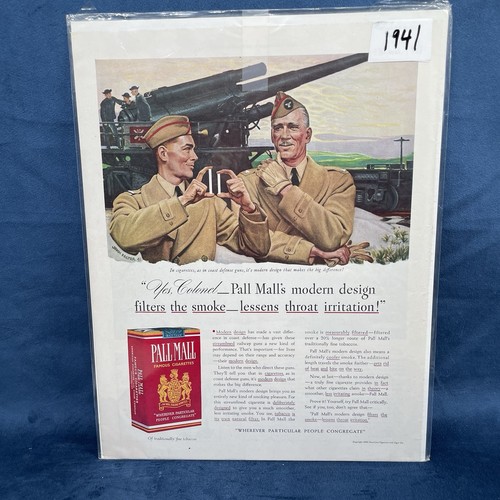 1941 JOHN FALTER WWII PALL MALL Cigarettes Art - Coast Defense Guns VINTAGE AD
