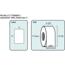 4x6 Thermal Transfer Label, No Perf, 1000 Labels per roll, 4 rolls per case, 3"