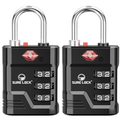SURE LOCK TSA Locks for Luggage, Approved Luggage with Open Black 