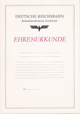 DDR blanko Urkunde DR Ehrenurkunde Reichsbahndirektion Greifswald