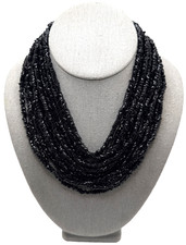 Vintage Multistrand Glass Black Bead Choker Necklace 17" to 19" Statement