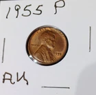 1955 P Lincoln Wheat Cent, Penny,  Almost Uncirculated