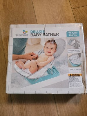 Summer Deluxe Baby Bather Folding Bath Seat for Sink or Tub, Gray/Blue