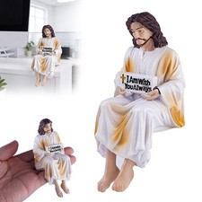 Jesus-Resin Figurine with  I Am with You Always  Sign, HandmadeSitting Statues New