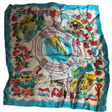 Vintage Scarf Souvenir Of Gibraltar  The Rock  Bright, Colorful 31  Square