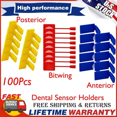 ELABPAL 100Pack Dental Sensor Holders Disposable Adhesive Holders Red/Blue/Yellow