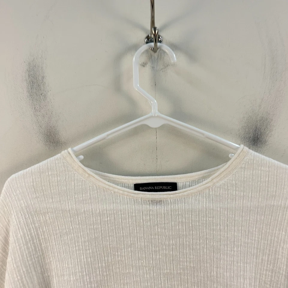 Suéter de lino mediano Banana Republic para mujer suéter blanco tejido manga larga 20053 Foto 4 de 4