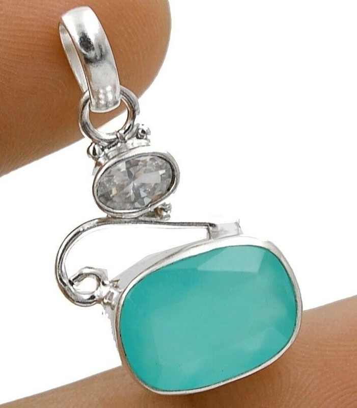 Natural Aquamarine Chalcedony 925 Sterling Silver Pendant Jewelry @9-2