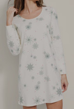 Soma Embraceable M LS Cotton Sleepshirt Pine for You Champagne Holiday