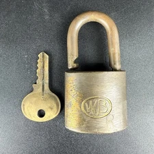 Vintage WB Wilson Bohannon Brass Padlock Lock With WB Key