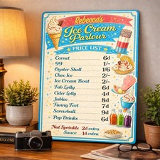 Personalised Ice Cream Parlour Metal Wall Sign Custom Icecream Plaque Gift HBS43