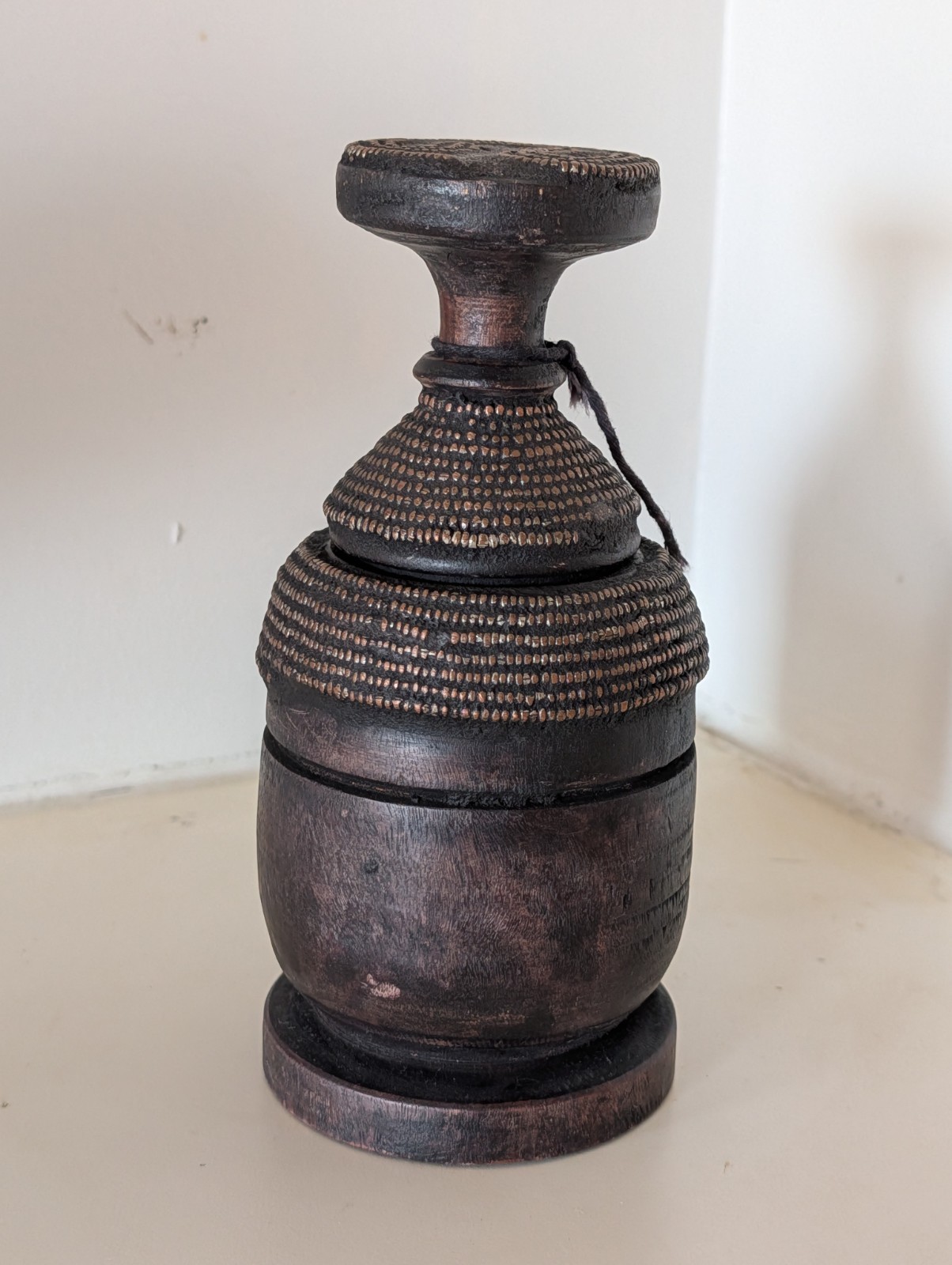 Vintage Ethiopian Hand-Carved Wooden Container–Traditional Tribal Storage Vessel