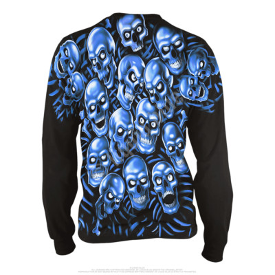 Juicy J Blue Skull Pile Goth Punk Ghoul Skeleton Demon Long Sleeve