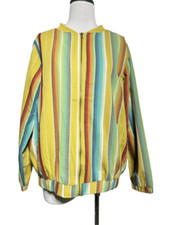 Lucky & Blessed Southwest Boho Bomber Jacket Aztec Rainbow Striped Large