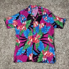 Vintage 90s Hawaii Beach Shirt Mens Large Floral Button Up Lightweight Made USA
