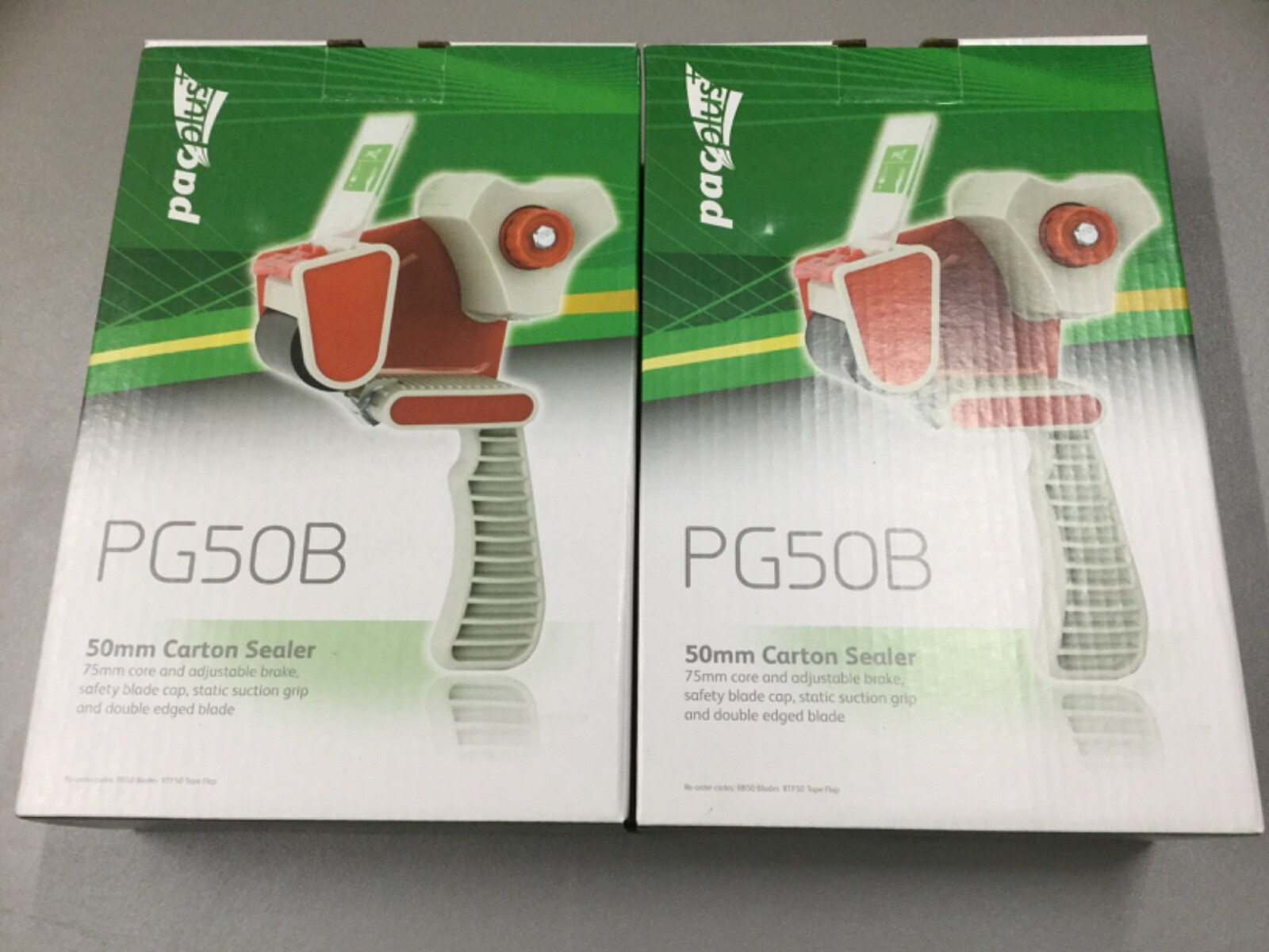 2 X PG50B PACKING TAPE GUNS / CARTON SEALERS FOR 50mm TAPES . PACPLUS . FREE POS