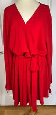 NWT BooHoo Sz.24 Red Cross Over Top, Tie Waist Long Sleeve Tie Wrist Dress