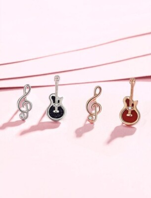 Silver/Gold Black/Red Cello Guitar Musical Note Mismatch Stud Earrings