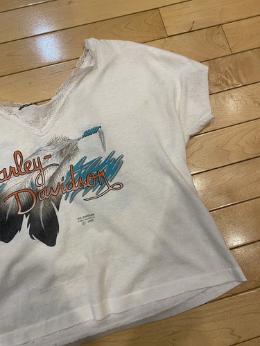 Vintage 3D Emblem Harley Davidson Womens XL Lace Trim Tank Top White - Picture 3 of 7