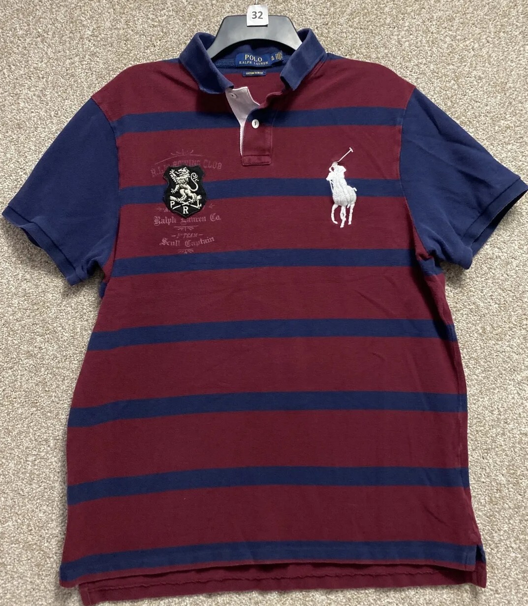 FILA Polo Ralph Lauren da uomo XL a righe mazza da canottaggio patch pony maniche corte