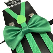 Green Skinny Suspender Bow Tie Set for Adults Men Women Teens Prom Wedding