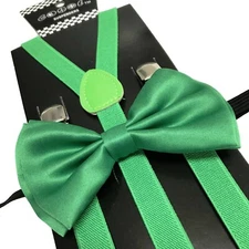 Green Skinny Suspender & Bow Tie Set for Adults Men Women Teens Prom Wedding