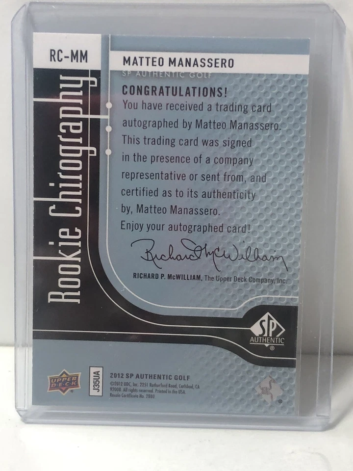 2012 UD SP Authentic Golf Rookie Chirography Auto RC-MM Matteo Manassero /50 - Image 2 of 2