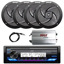 JVC KD-X38MBS Bluetooth Marine Radio, Amp, 4x 5.25" 180W Black Speakers, Antenna